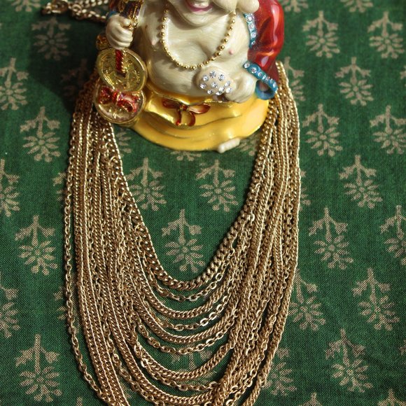 Multi-tiered Gold Tone Chain Necklace, Vintage, - Picture 1 of 1